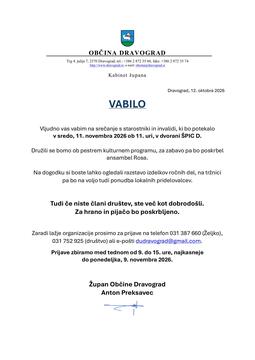Vabilo na srečanje z upokojenci in invalidi